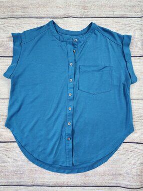 LOFT Lou & Grey Sandwashed Tie Front Pocket Shirt Womens Small Blue Modal Casual